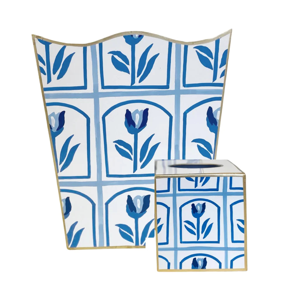 Dana Gibson Tulio in Blue Wastebasket and Tissue Box, Sold Separately