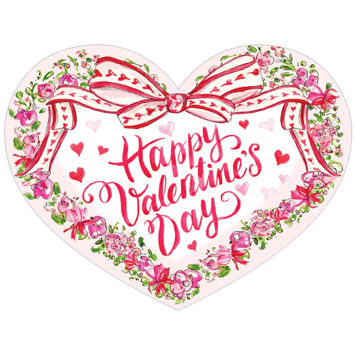 Floral Heart Valentines Day Pink Red Posh Die-Cut Placemat, Paper