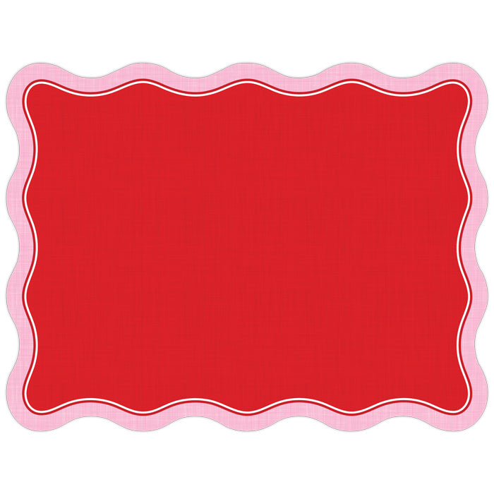 Handpainted Red with Light Pink Linen Border Posh Die-Cut Placemat, Paper