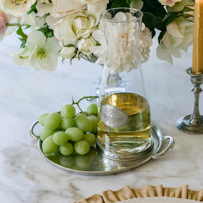 Vintage Pewter Round Tray With Handles