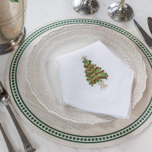 Tree with Trim Large White Napkin, Set of 4