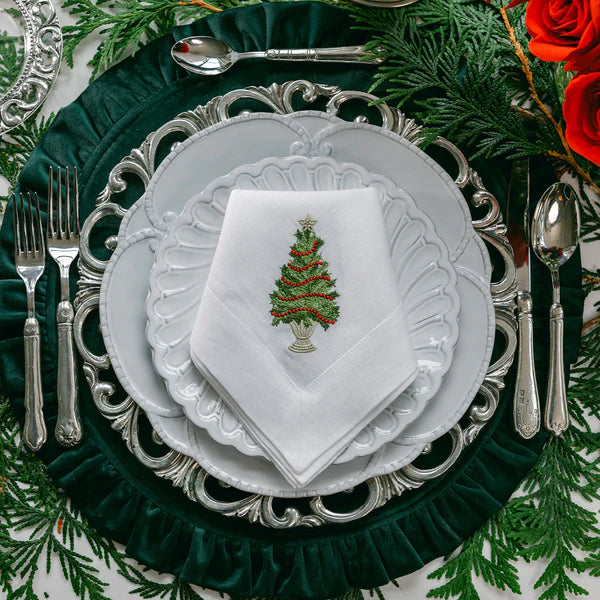 Tree with Trim Large White Napkin, Set of 4