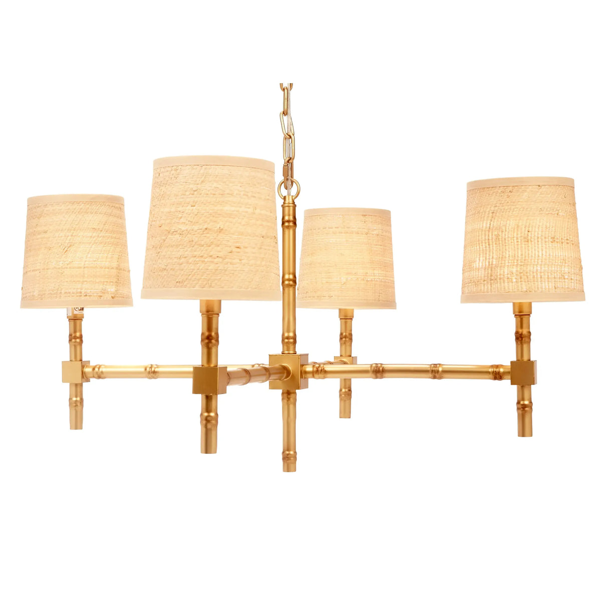 Golden Bamboo Chandelier with Grasscloth Shades