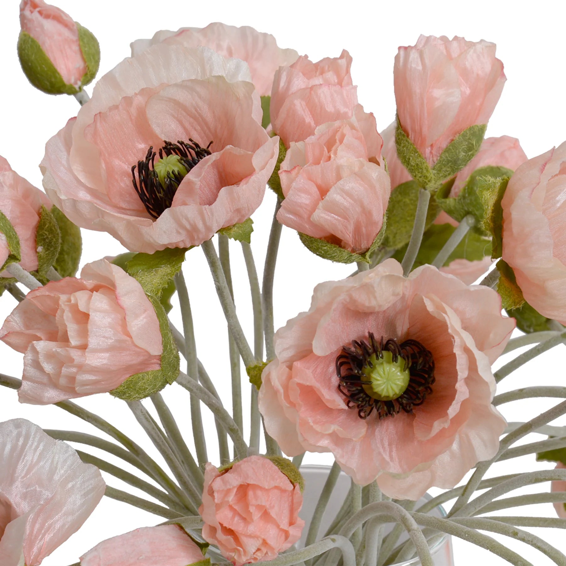 Faux Poppy Bouquet in Glass Vase - Pink