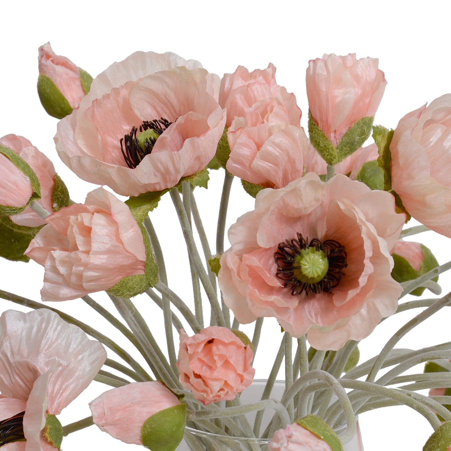 Faux Poppy Bouquet in Glass Vase - Pink