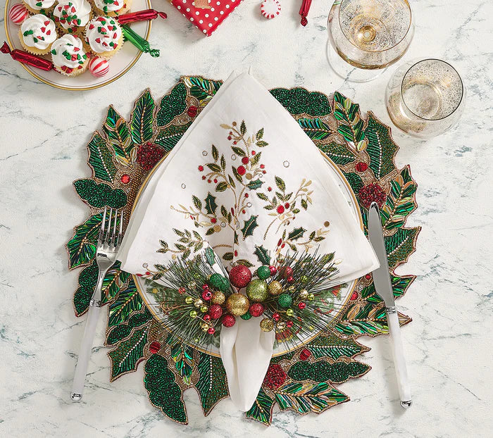 Tidings Placemat in Red, Green & Gold, Set of 2