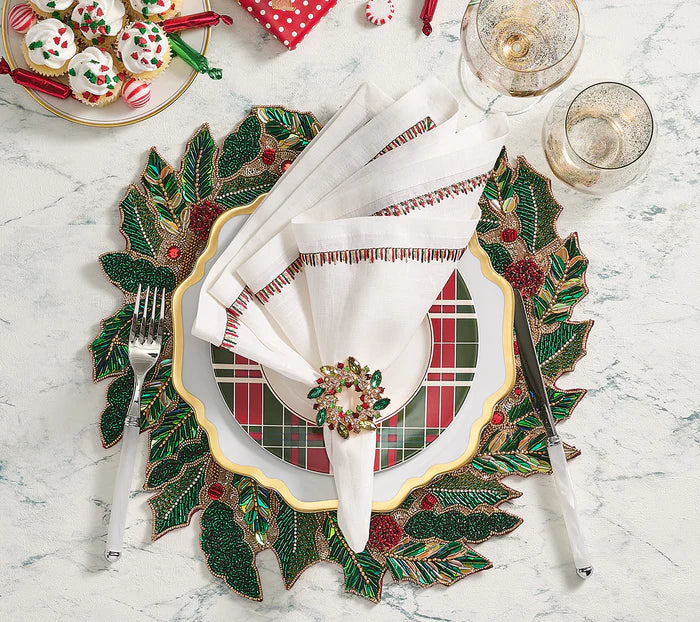 Tidings Placemat in Red, Green & Gold, Set of 2