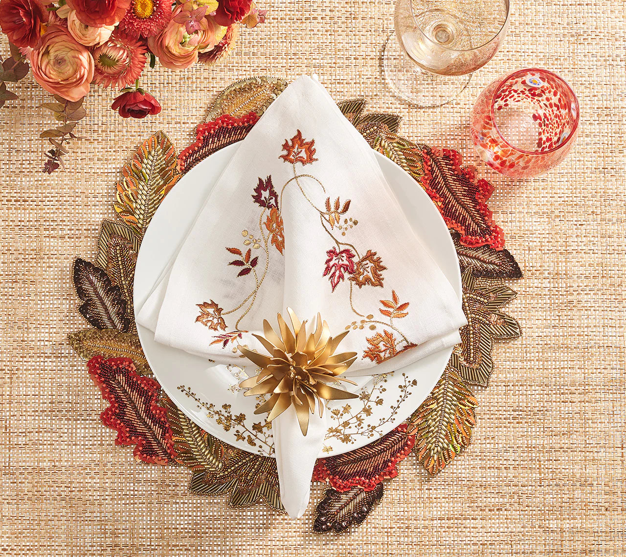 Fall Frolic Napkin in White & Multi, Set of 4