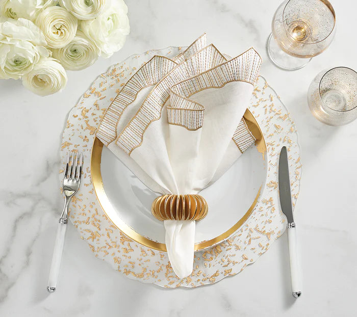 Kim Seybert Frame Napkin in White, Gold & Silver, Set of 4
