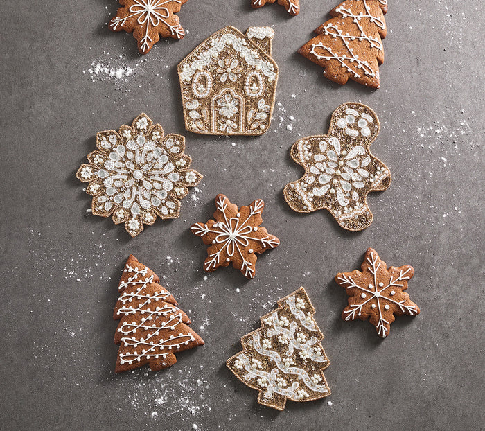 Holiday Cookies Coasters in Gold & White, Set of 4 in a Gift Bag