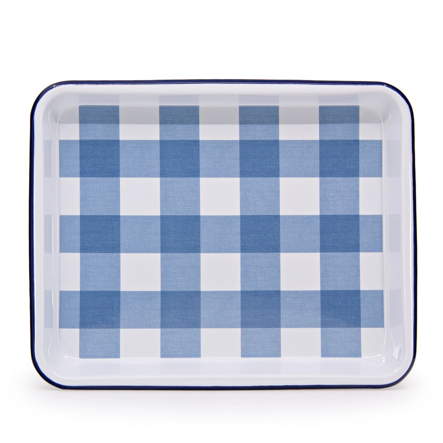 Gingham Enamelware Small Rectangle Tray, Set of 2 (More colors)