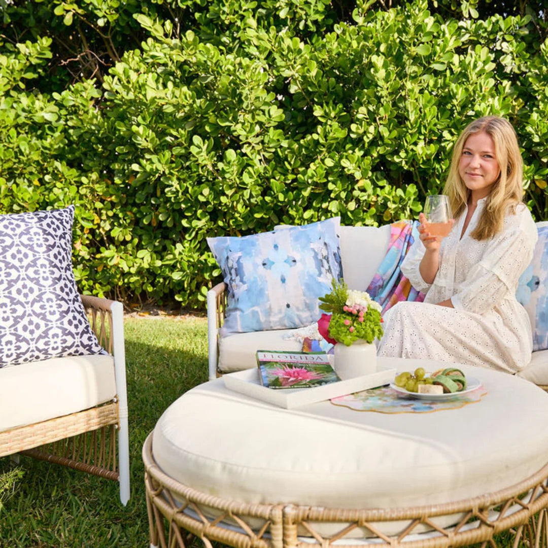 Porto Tiles Navy Outdoor Pillow, 22"