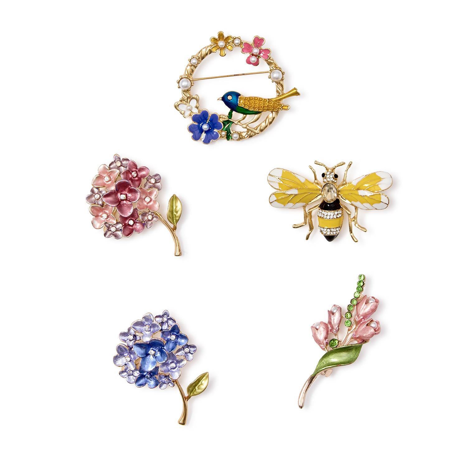 Enchanted Garden Brooch Pin, Set of 5 asst