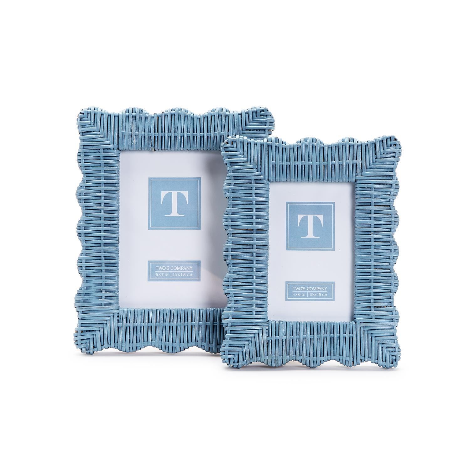 French Blue Wicker Weave Scalloped Photo Frame