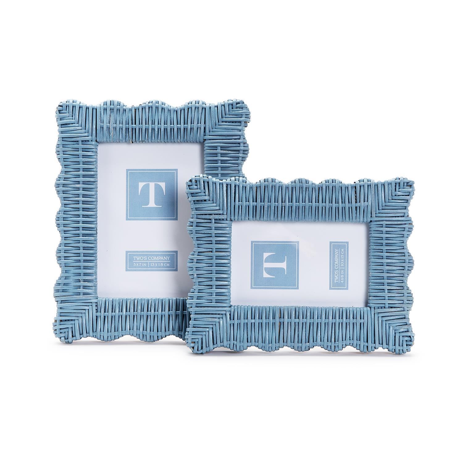 French Blue Wicker Weave Scalloped Photo Frame