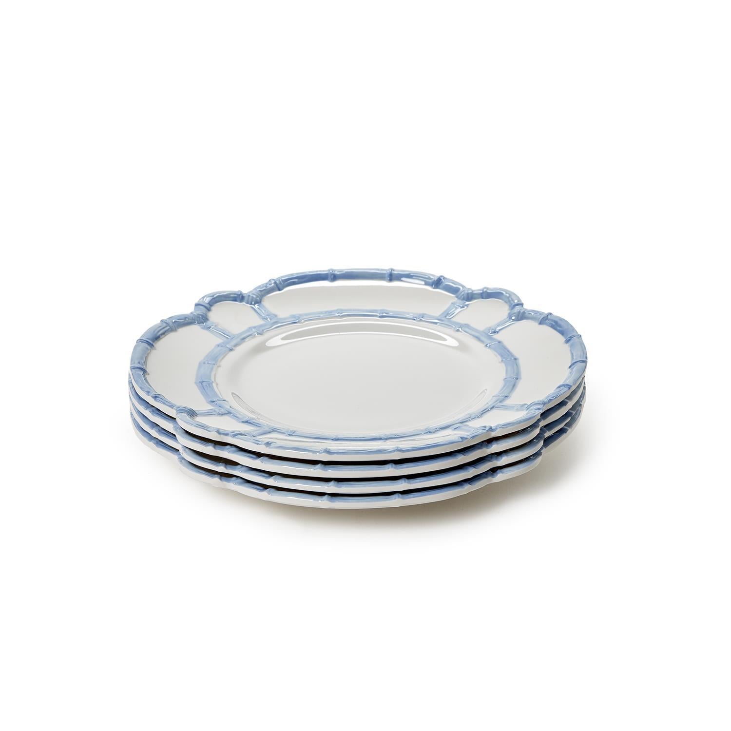 French Blue Bamboo Melamine Dinner Plate, Set of 4
