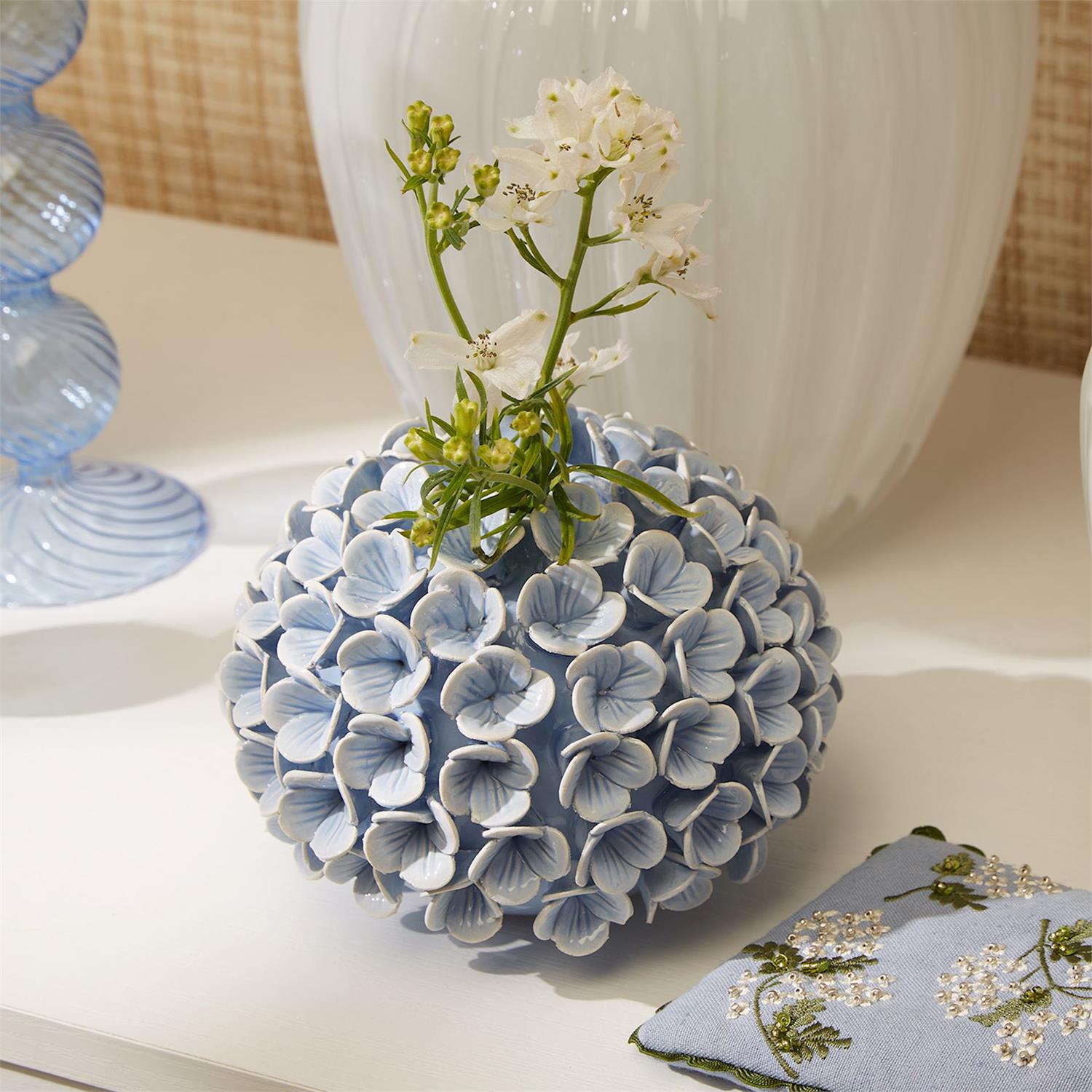 Hydrangea Flower Bud Vases/Taper Candle Holders Set