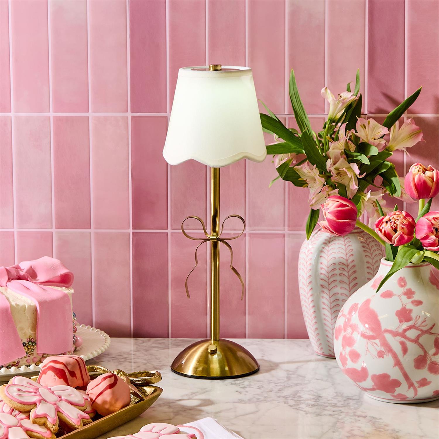 LED Portable Cordless Gold Bow Table Lamp