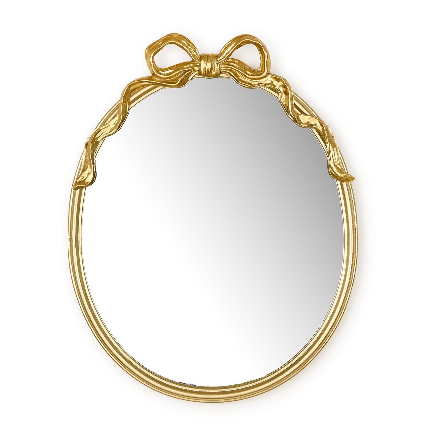 Gold Oval Mirror with Bow Accent