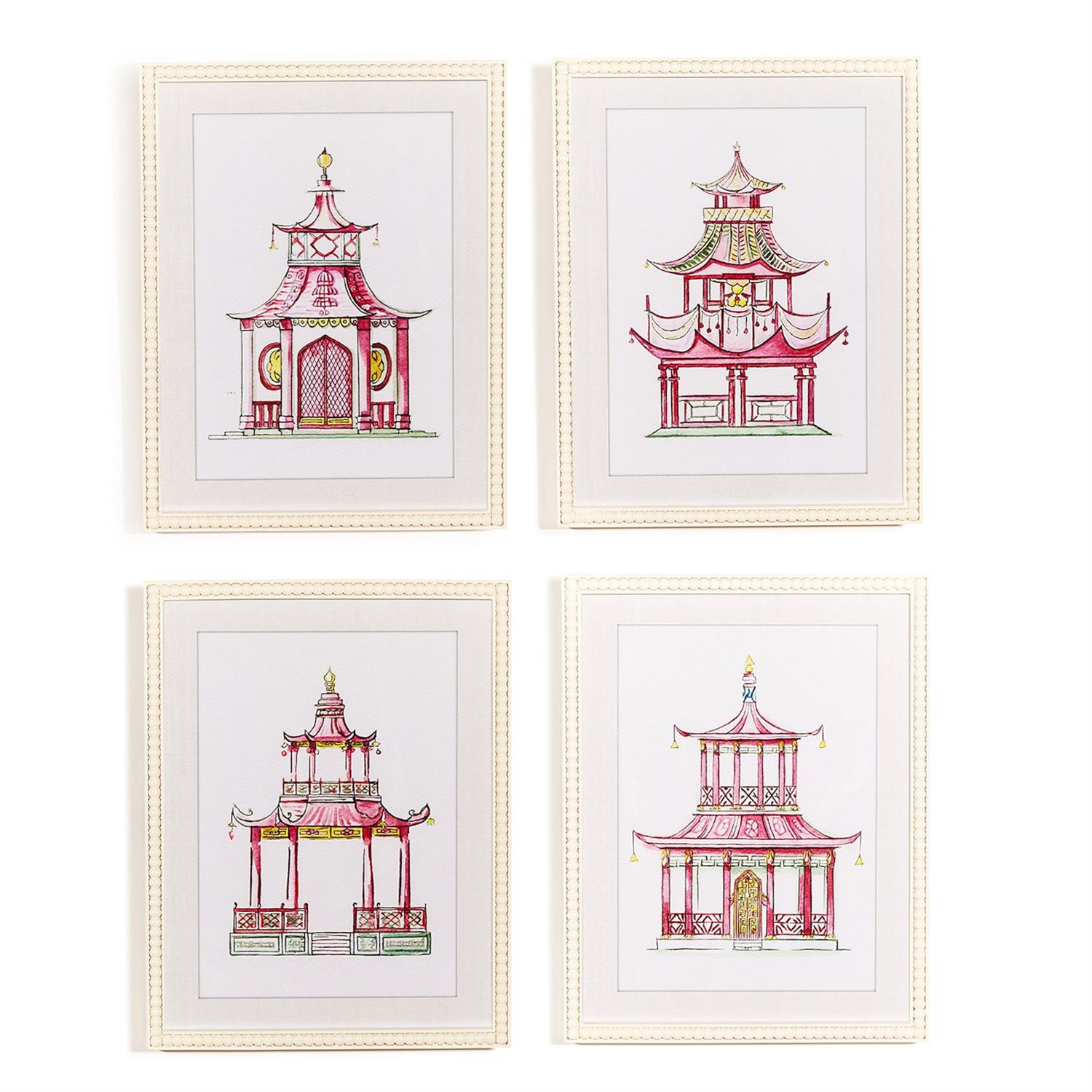 Pink Pagoda Prints, Set of 4