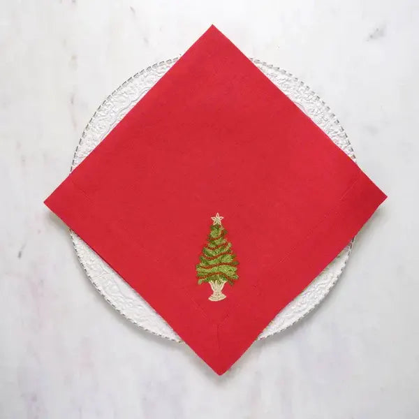 Tree with Trim Large Red Napkin, Set of 4