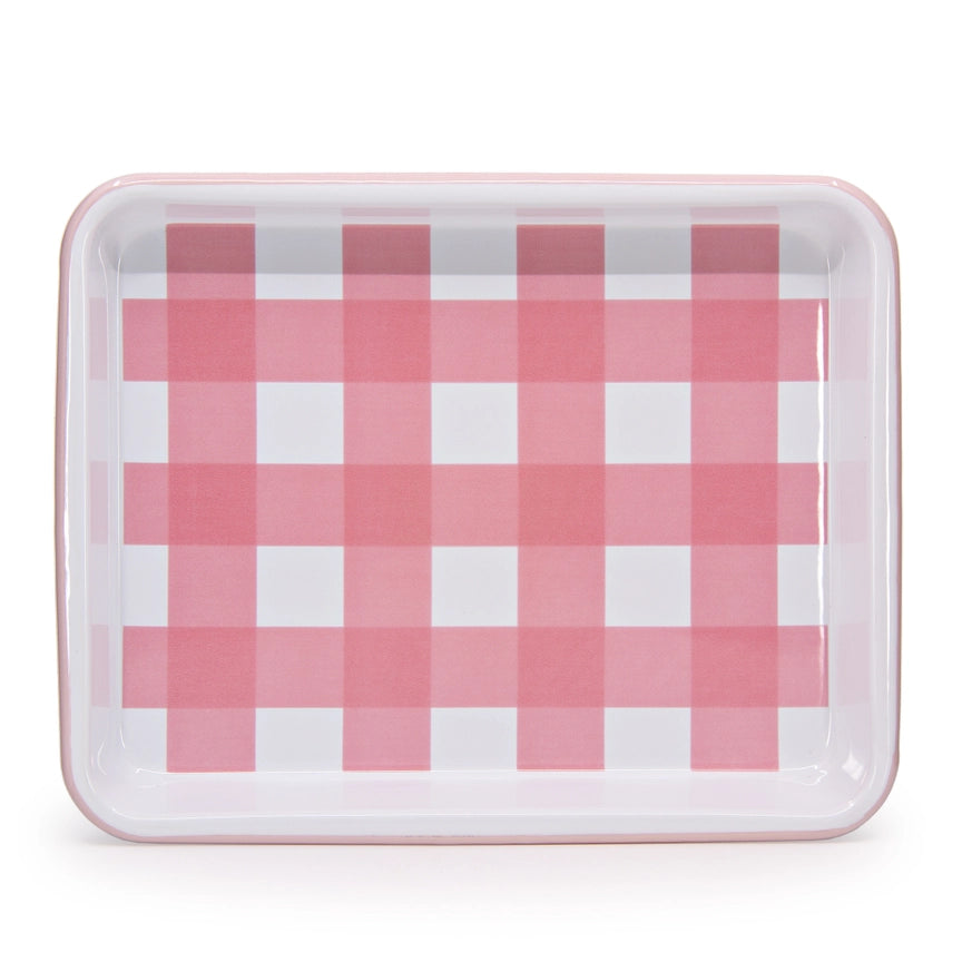 Gingham Enamelware Small Rectangle Tray, Set of 2 (More colors)