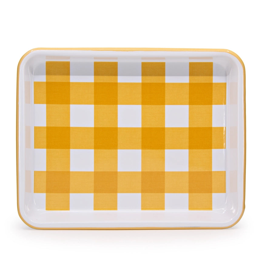 Gingham Enamelware Small Rectangle Tray, Set of 2 (More colors)