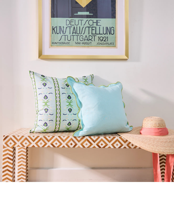 Blue Charlotte Scalloped Linen Pillow