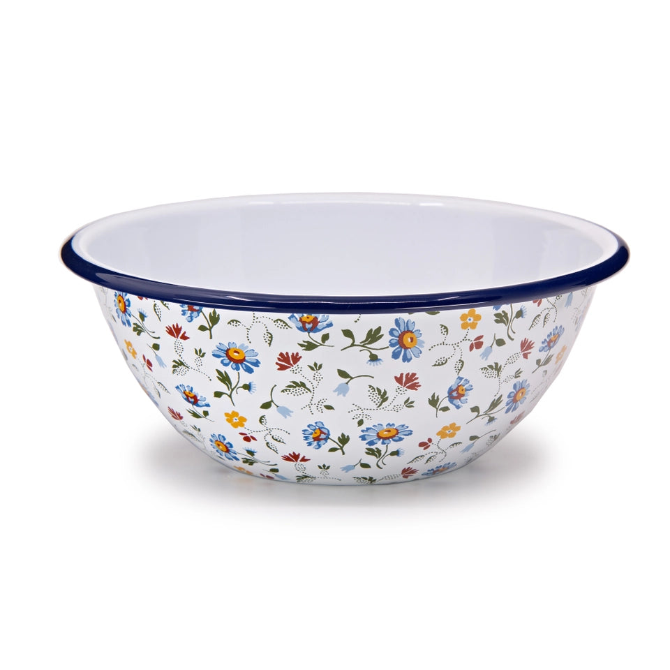 Blue Flowers Enamelware Small Serving Bowl, Set of 4