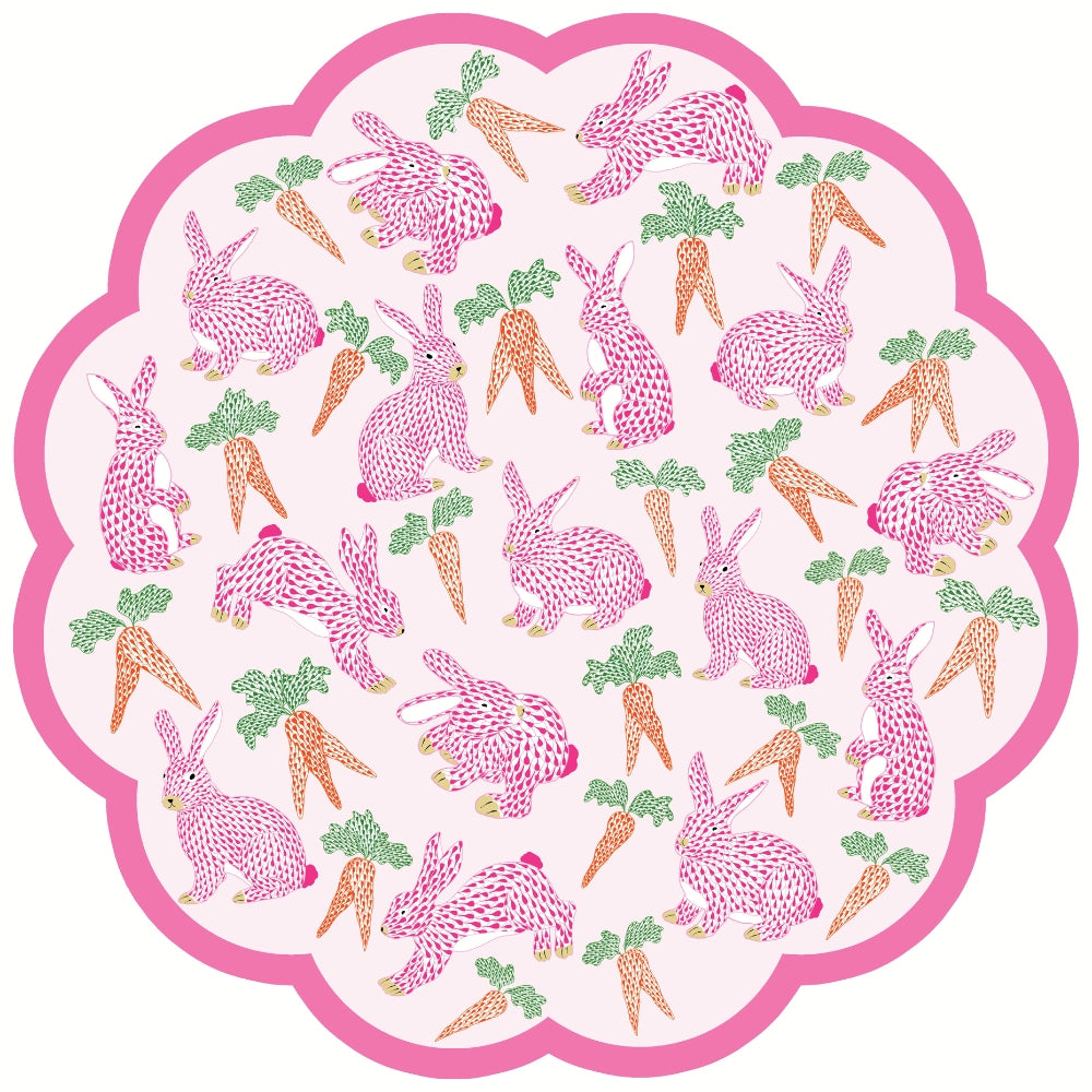 Herend Bunny Scalloped Round Paper Placemats, Set of 24