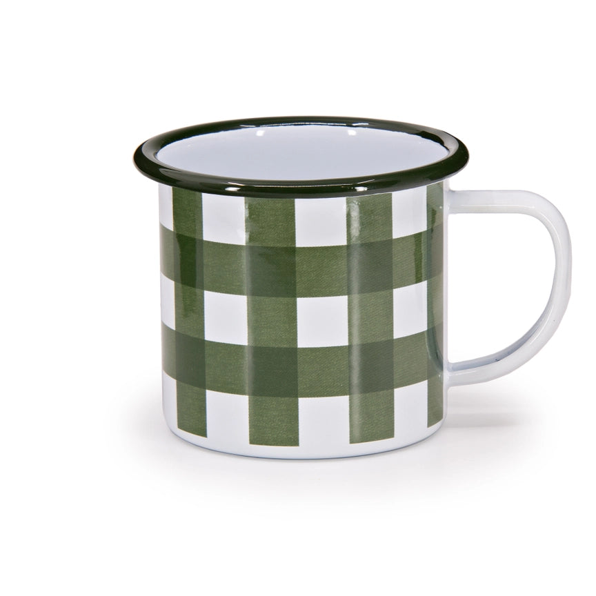 Gingham Enamelware Mugs, Set of 4