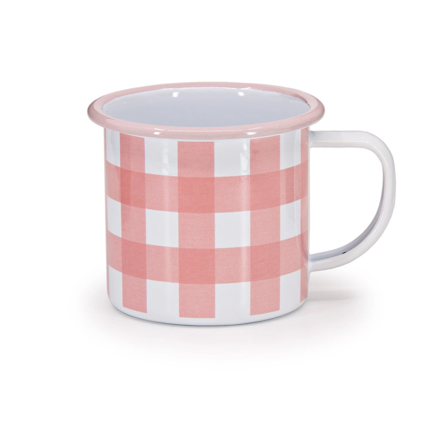 Gingham Enamelware Mugs, Set of 4