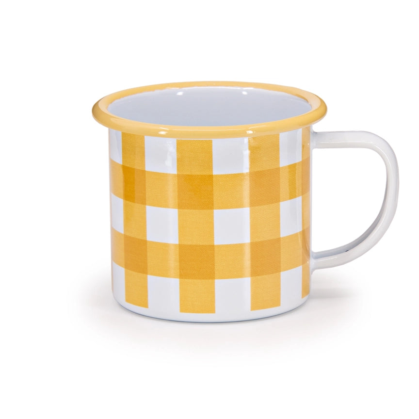 Gingham Enamelware Mugs, Set of 4