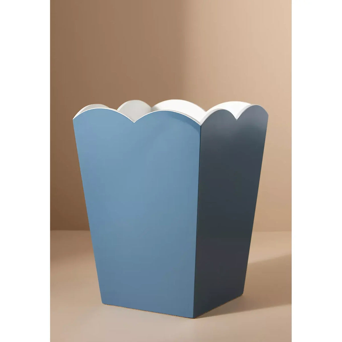 Denim & White Scalloped Lacquer Wastebasket