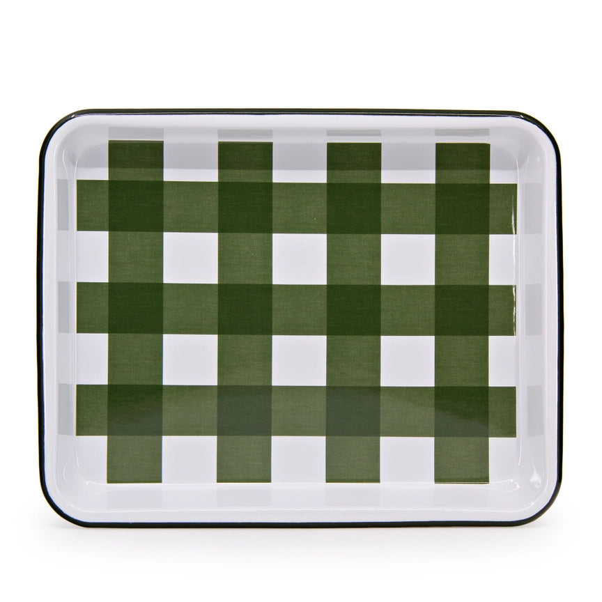 Gingham Enamelware Small Rectangle Tray, Set of 2 (More colors)