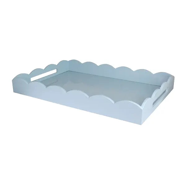 Pale Denim Large Lacquered Scallop Ottoman Tray