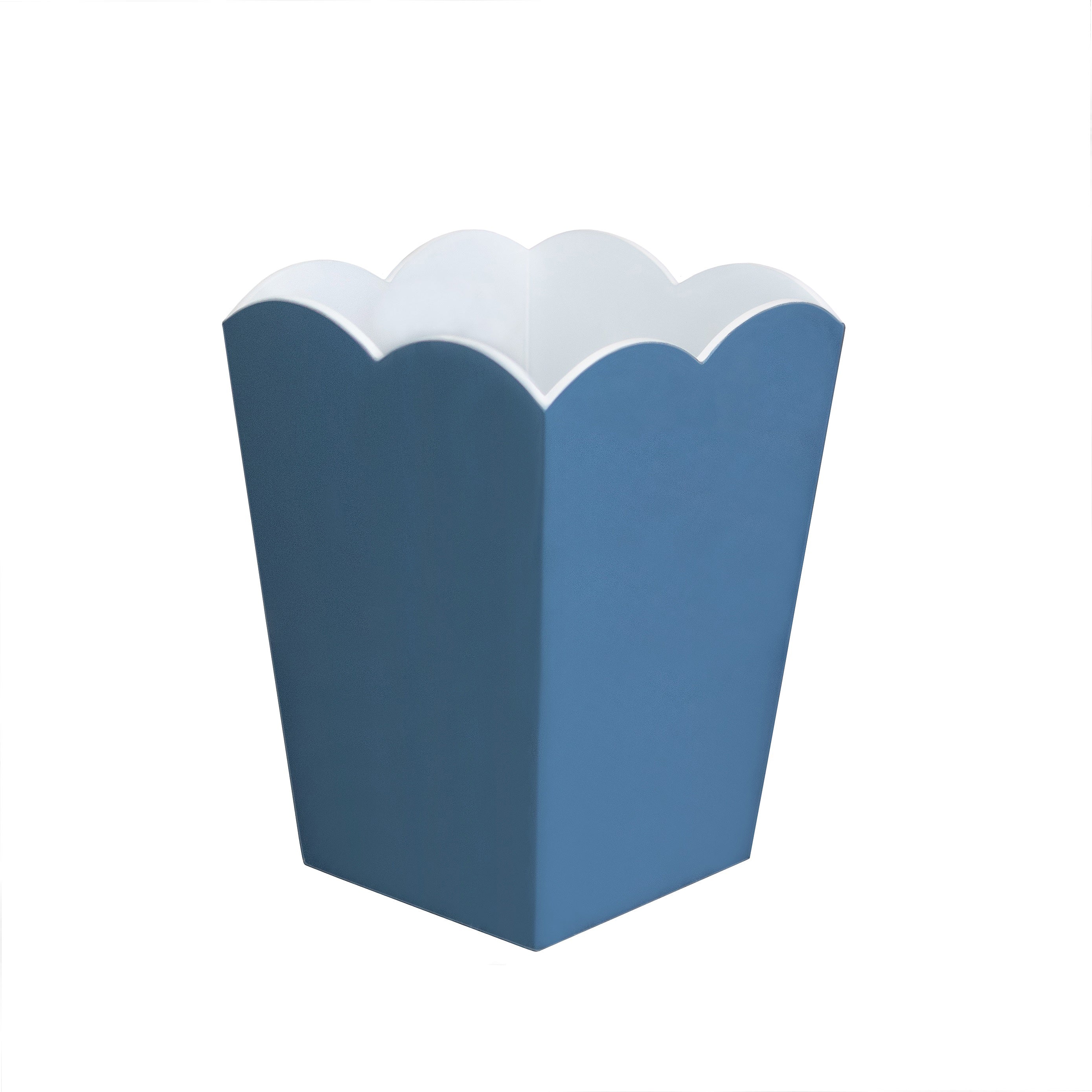 Denim & White Scalloped Lacquer Wastebasket