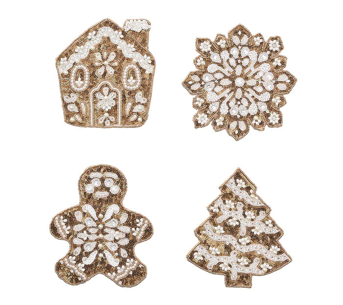 Holiday Cookies Coasters in Gold & White, Set of 4 in a Gift Bag