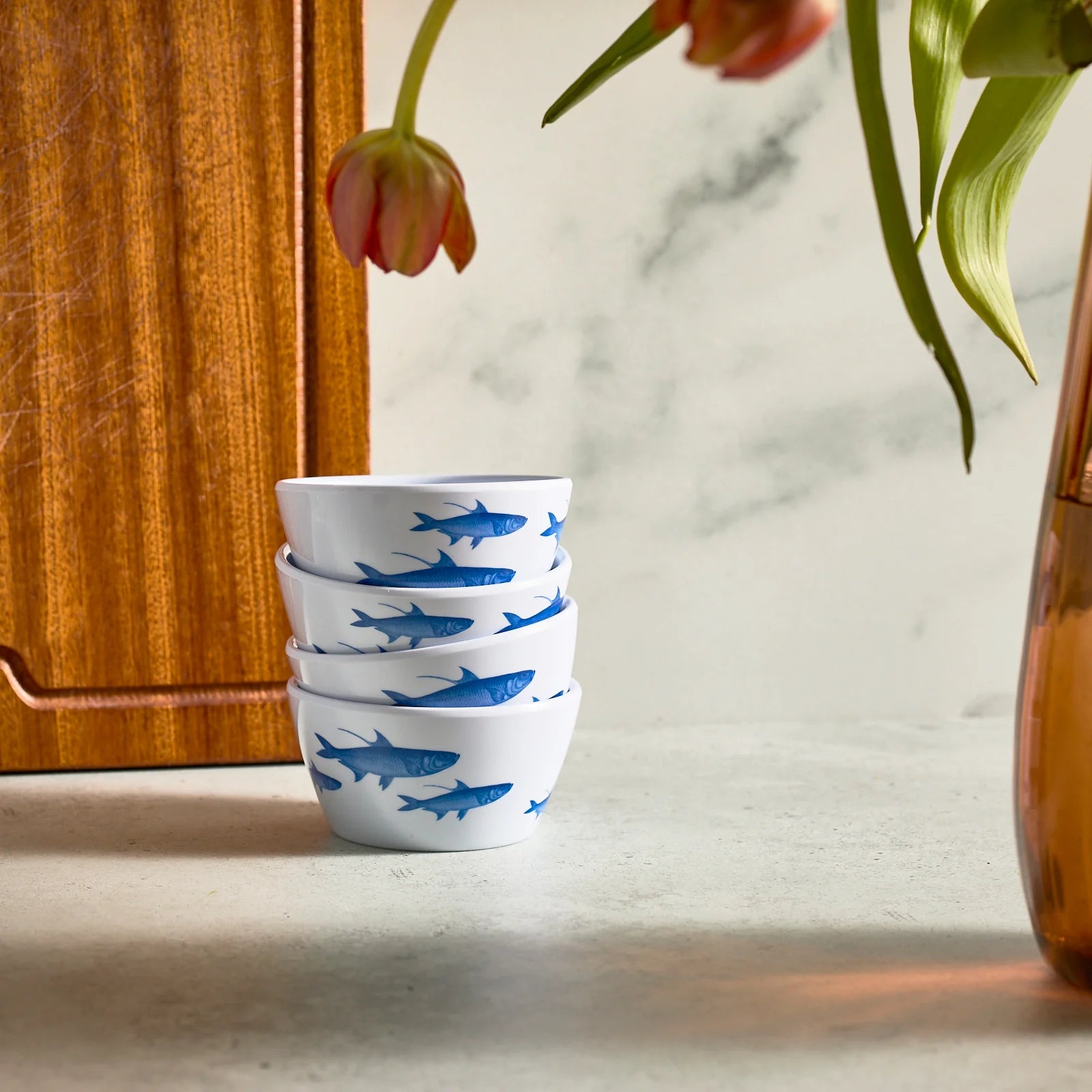 School of Fish Melamine Snack Bowls, Set of 4