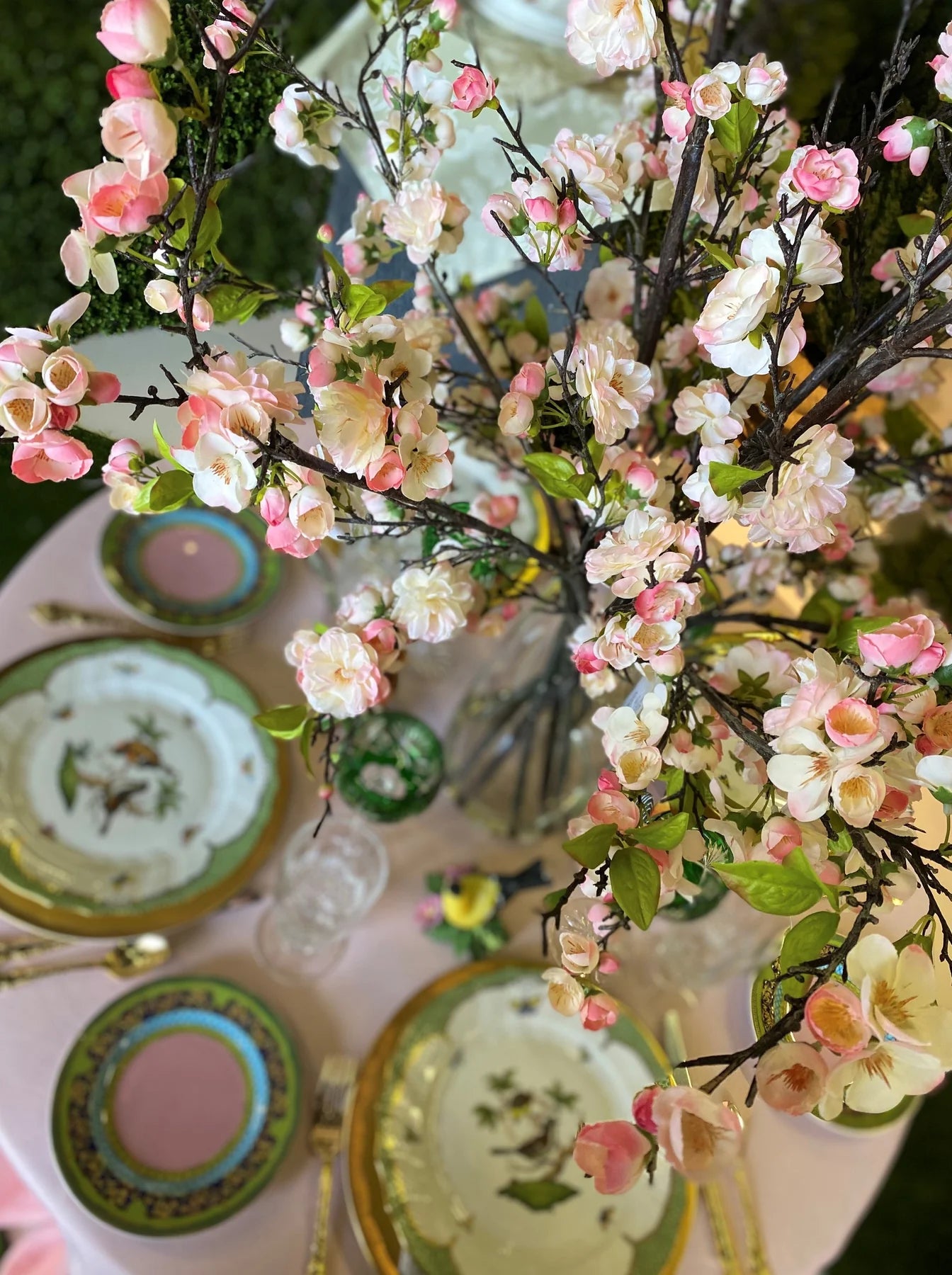 Cherry Branches Arrangement in Glass - Light pink