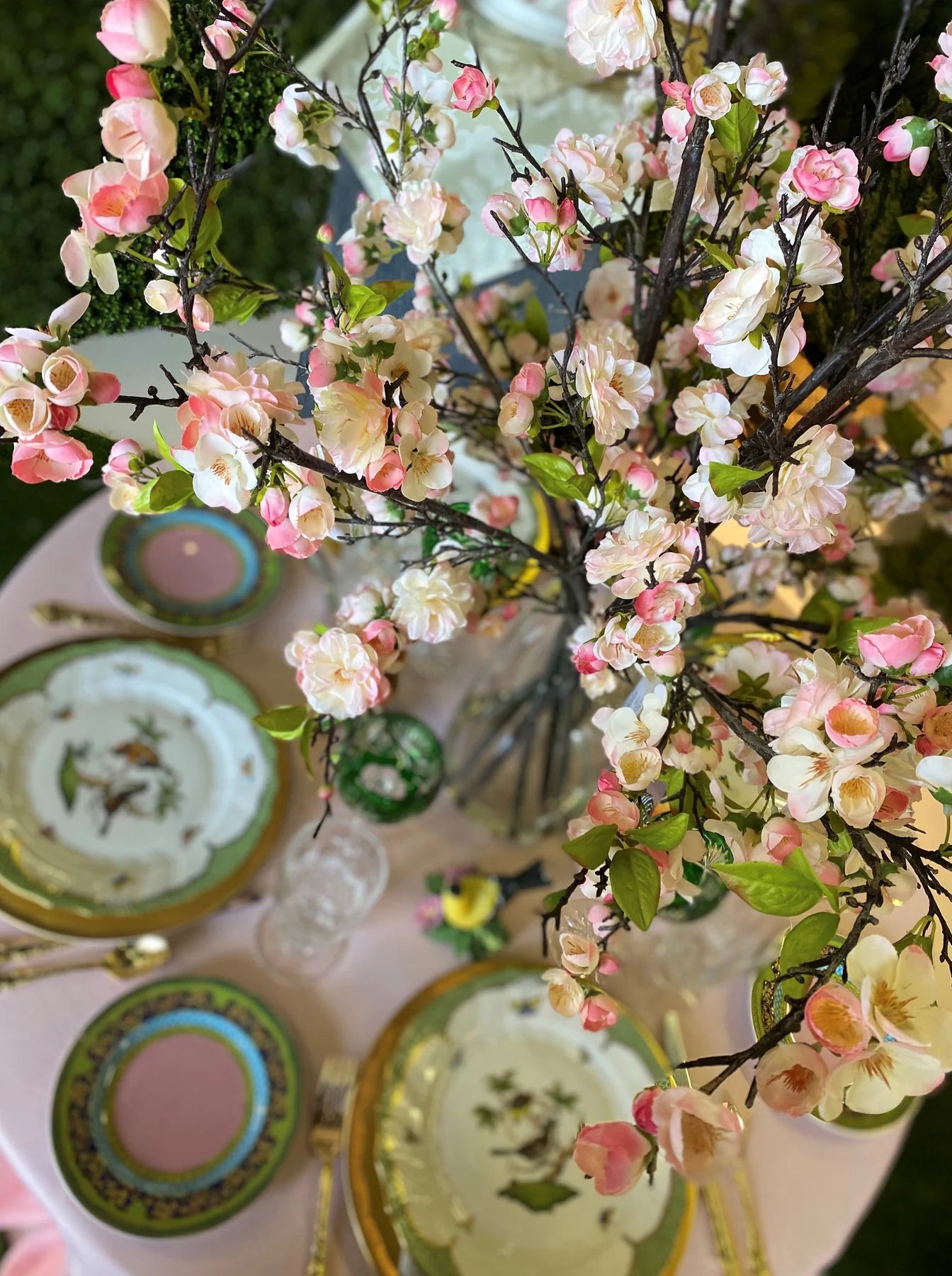 Cherry Branches Arrangement in Glass - Light pink