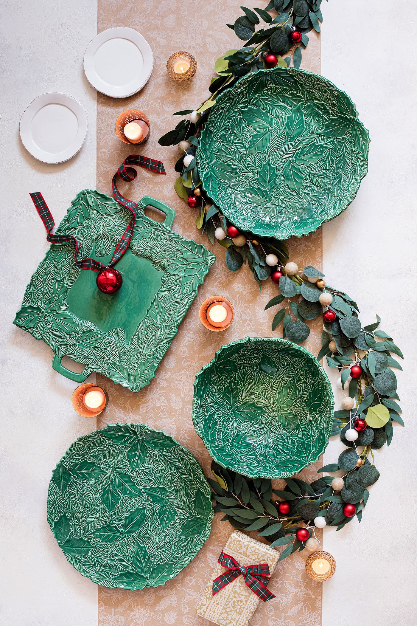 Lastra Holiday Green Figural Handled Square Platter