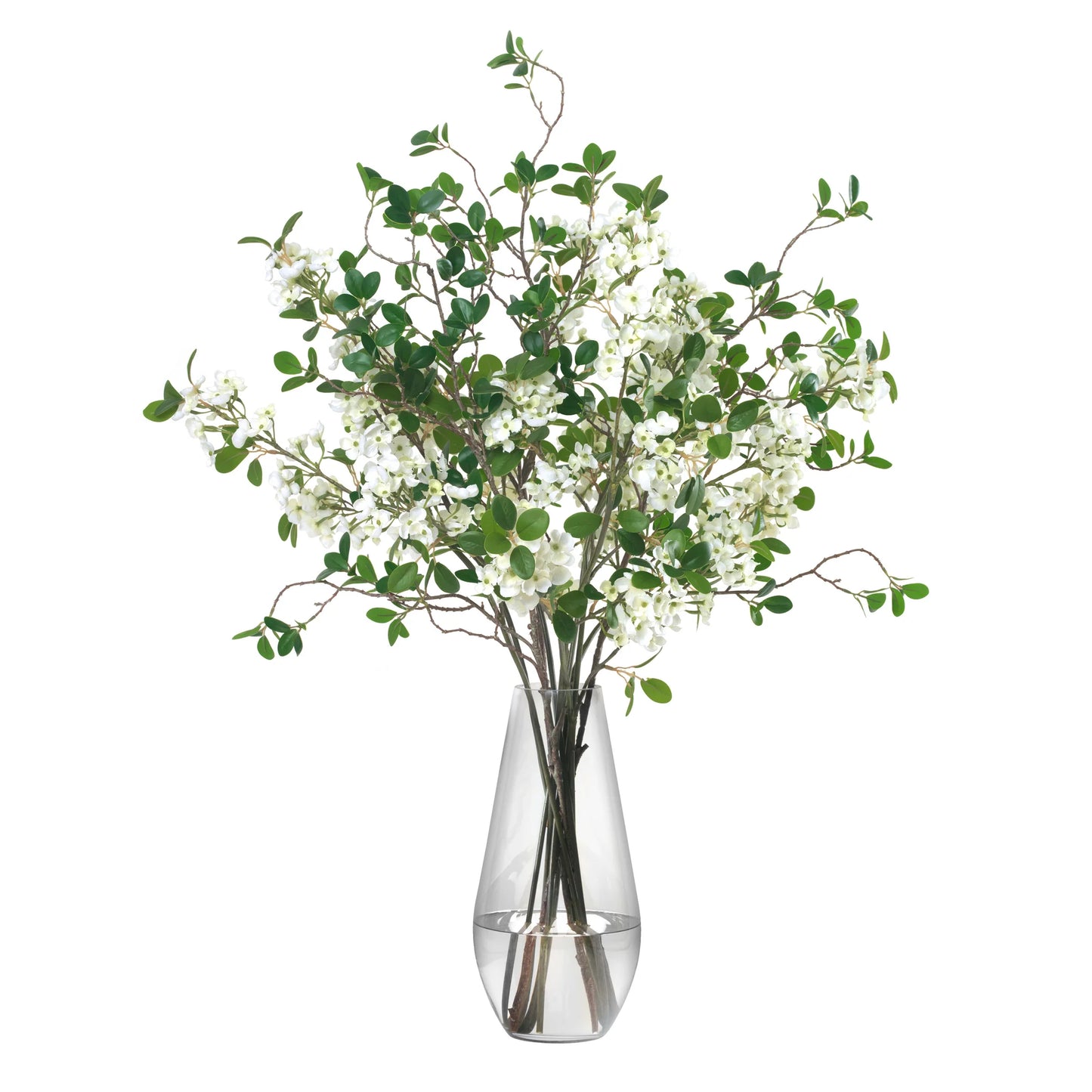 Diane James White Blossom and Leaf Bouquet in Teardrop Vase