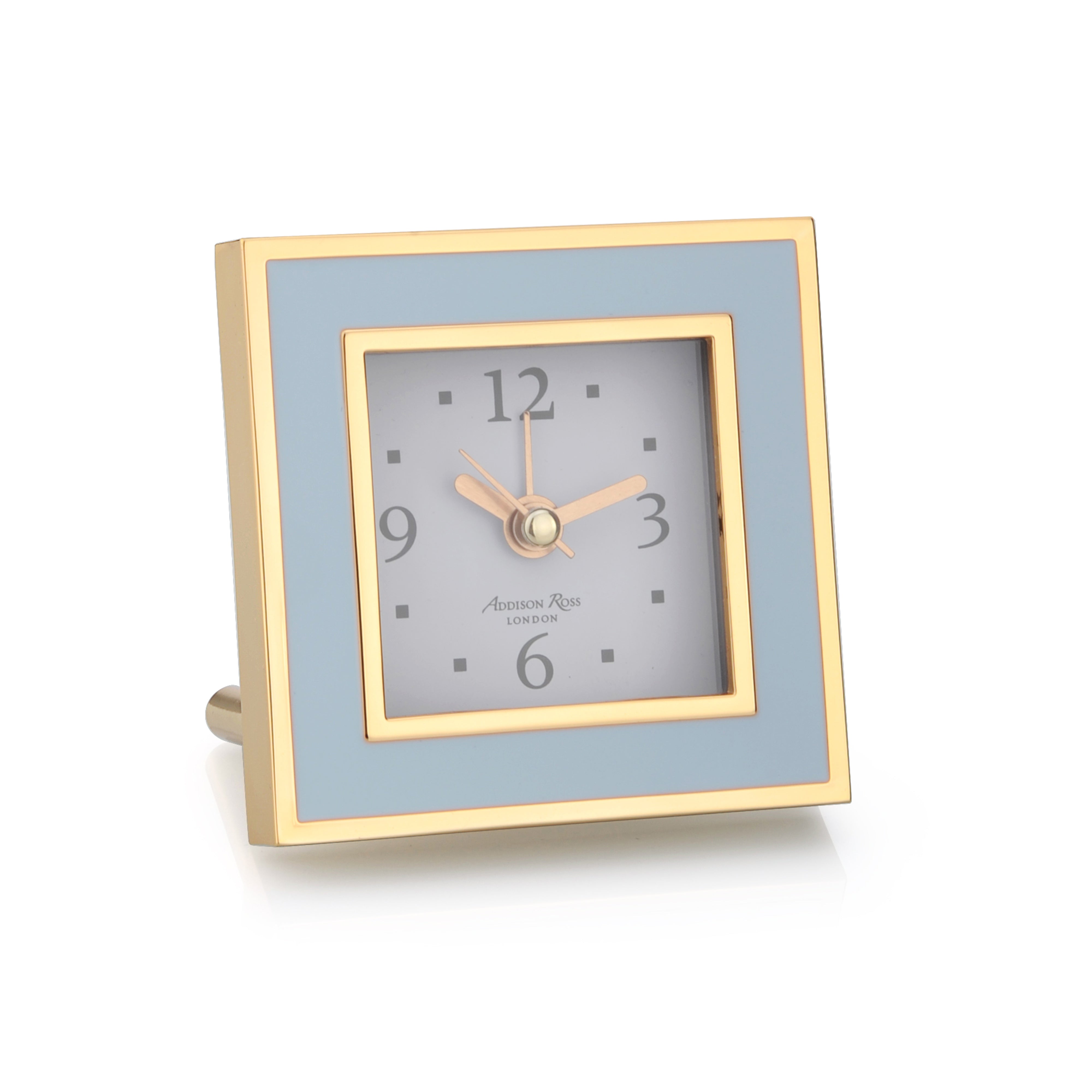 Square Silent Alarm Clock, Powder Blue & Gold