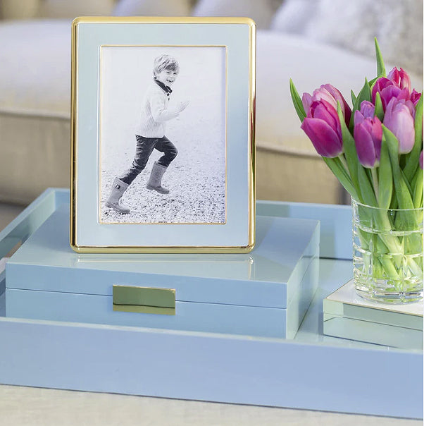 Wide, Curved Enamel Frame, Powder Blue & Gold