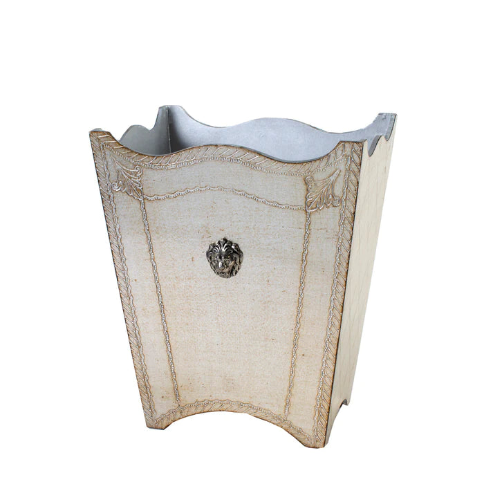 Florentino Leone Wooden Waste Basket Antique Silver