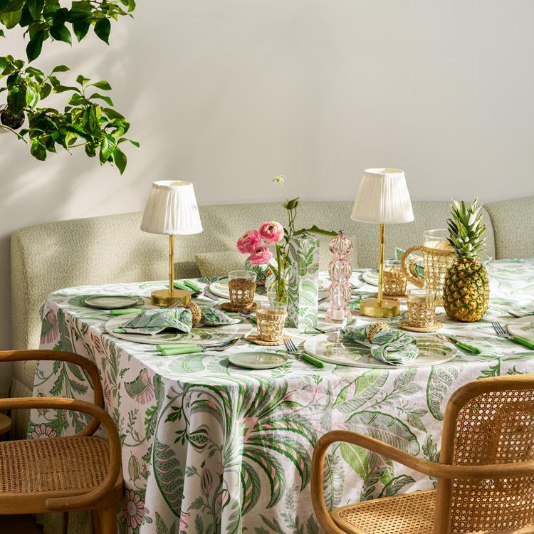 Palm Beach Green Linen-Cotton Tablecloth, 63" x 110"