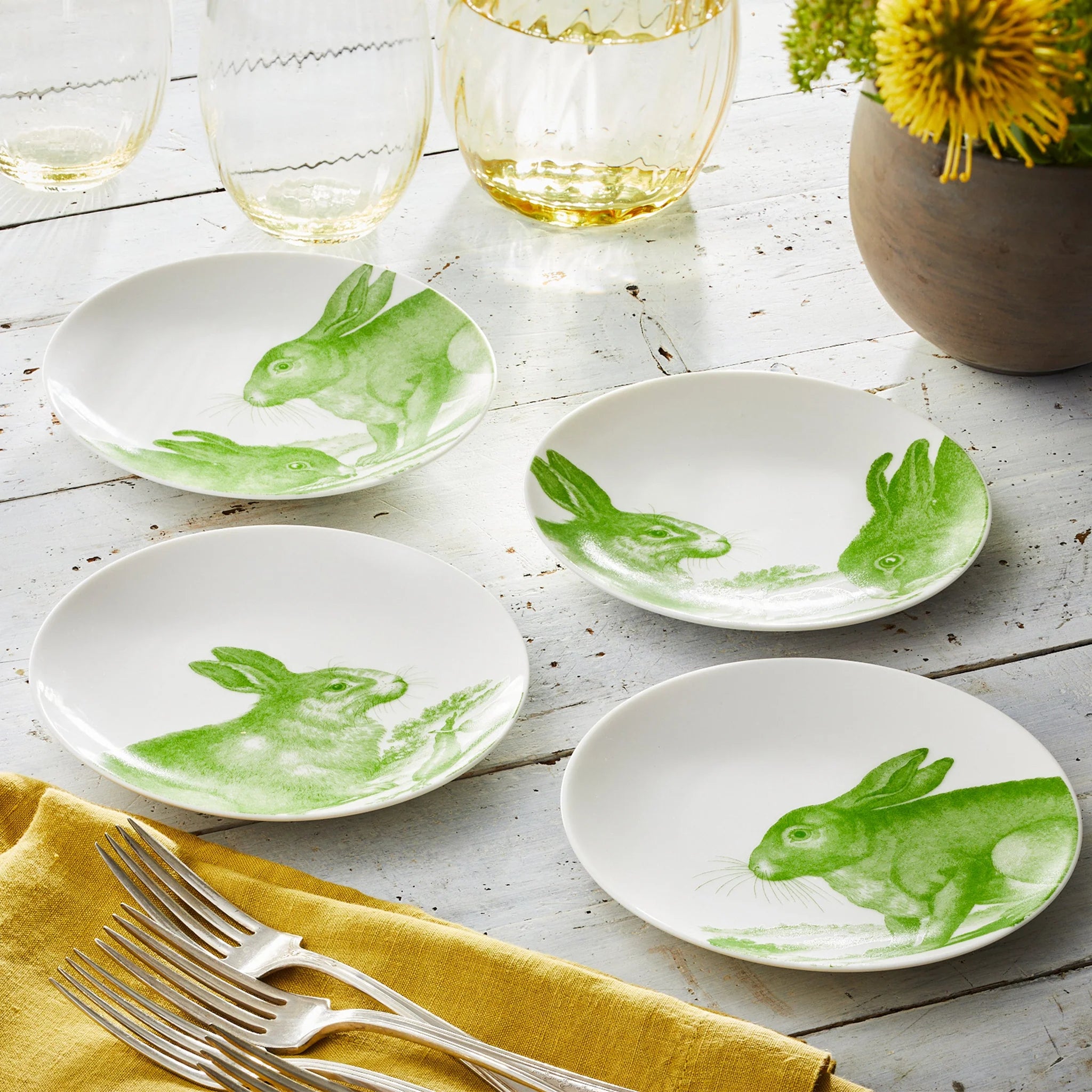 Green Bunnies Small Plates, Set of 4 Asst