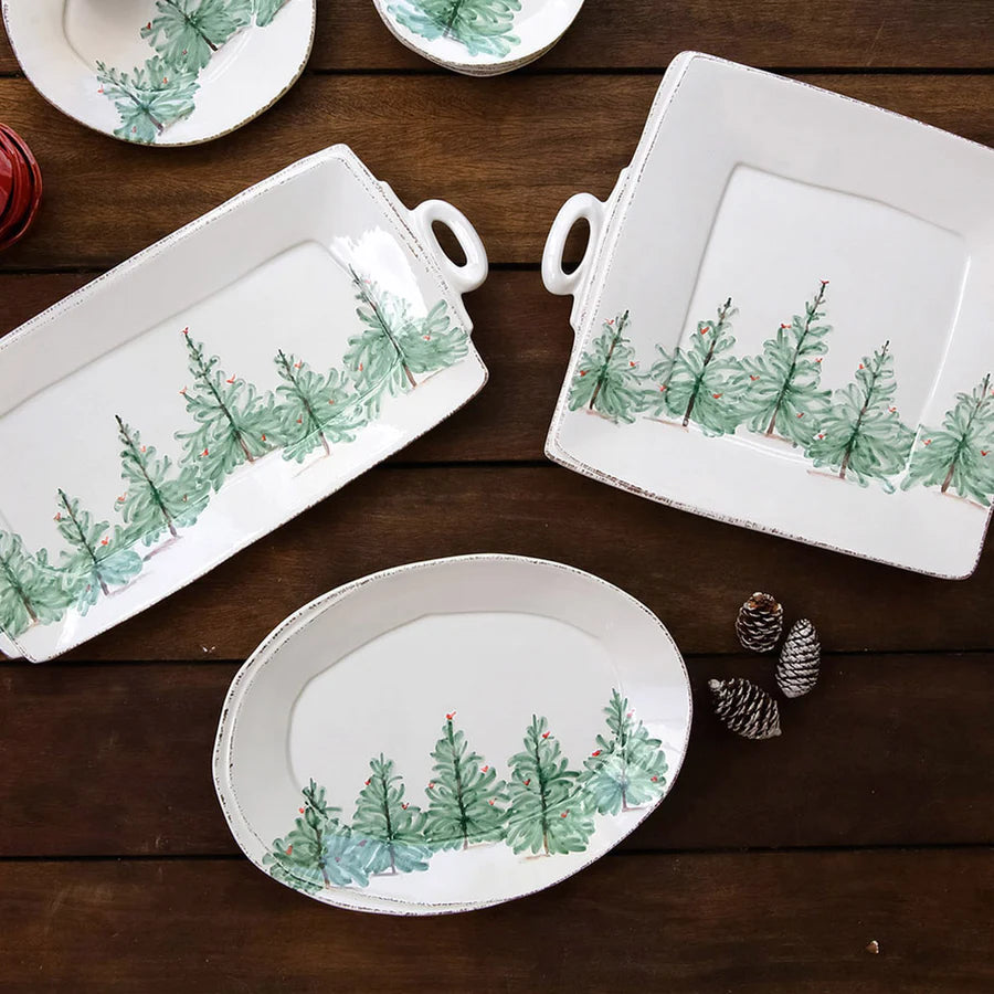 Vietri Lastra Holiday Handled Rectangular Platter