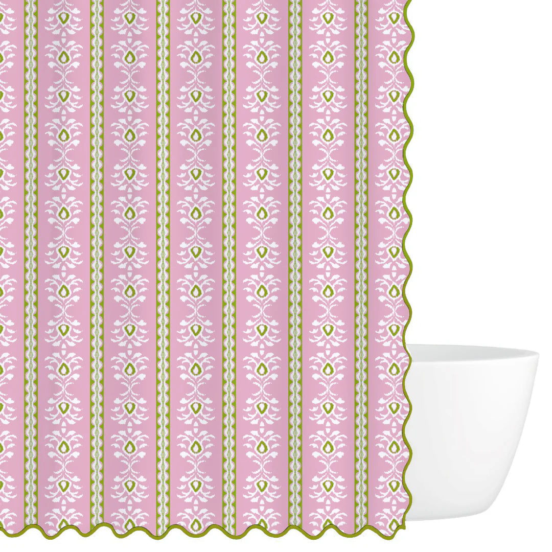 Rosemary Stripe Pink Shower Curtain, New!